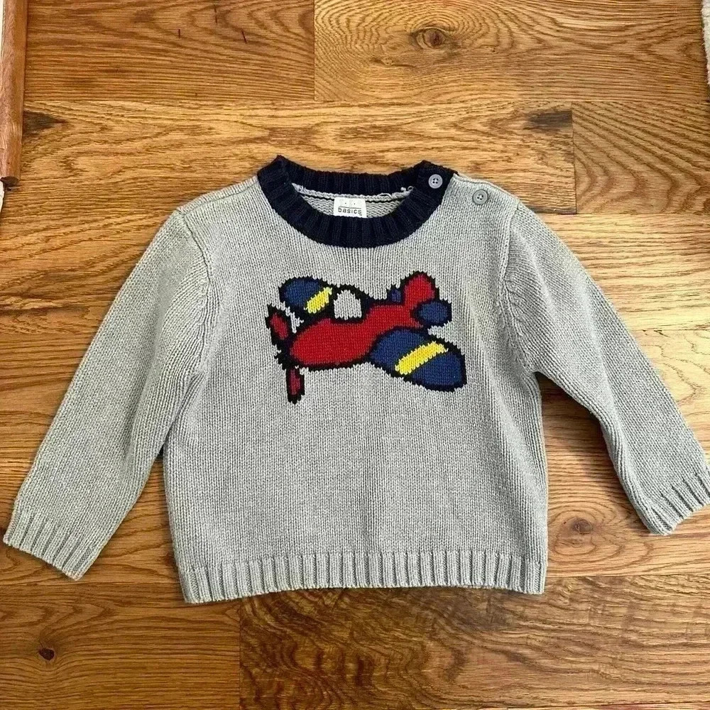 TKS Basics Toddler Baby Boy Knit Sweater with Airplane size 24 Months